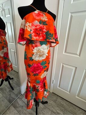ASOS Orange Floral Midi Dress